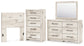 Twin Panel Headboard with Mirrored Dresser and Chest