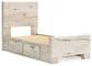 Twin Panel Bed with Storage with Mirrored Dresser and Chest