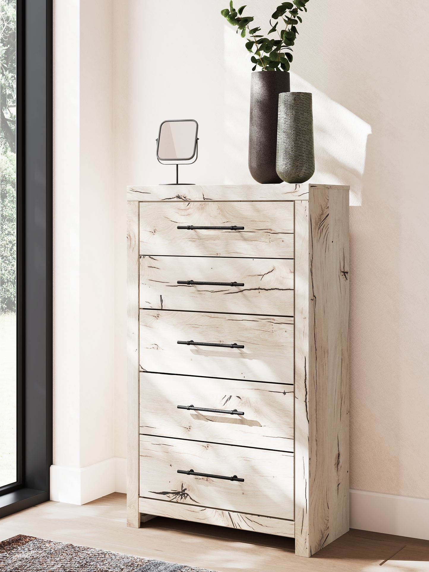 Twin Panel Bed with Storage with Mirrored Dresser and Chest