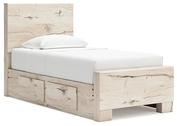 Twin Panel Bed with Storage with Mirrored Dresser and Chest