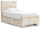 Twin Panel Bed with Storage with Mirrored Dresser and Chest