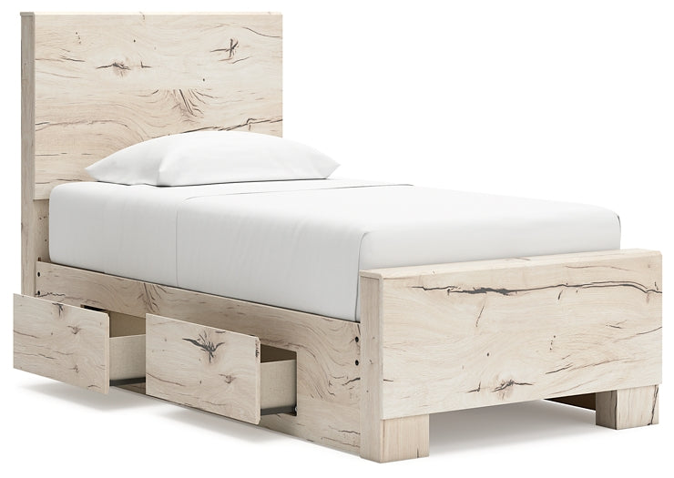 Twin Panel Bed with Storage with Mirrored Dresser and Chest