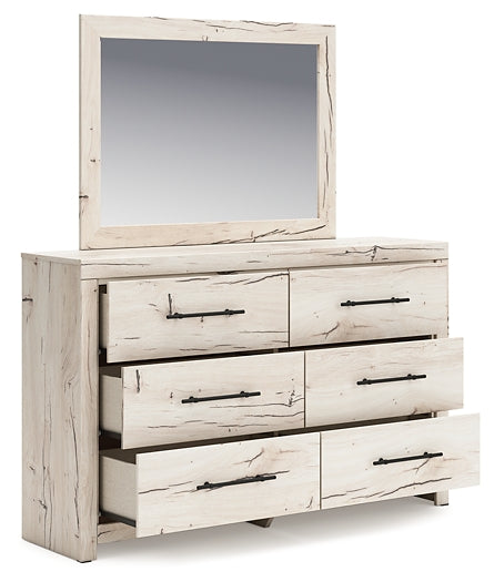 Full Panel Storage Bed with Mirrored Dresser and Chest