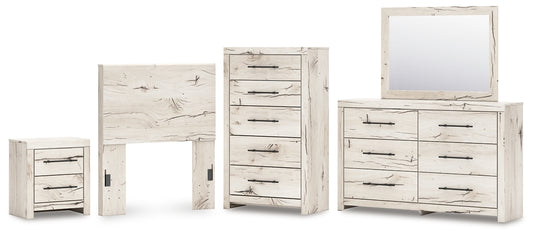 Twin Panel Headboard with Mirrored Dresser, Chest and Nightstand