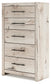 Queen Panel Storage Bed with Mirrored Dresser and Chest
