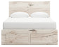 Queen Panel Storage Bed with Mirrored Dresser and Chest