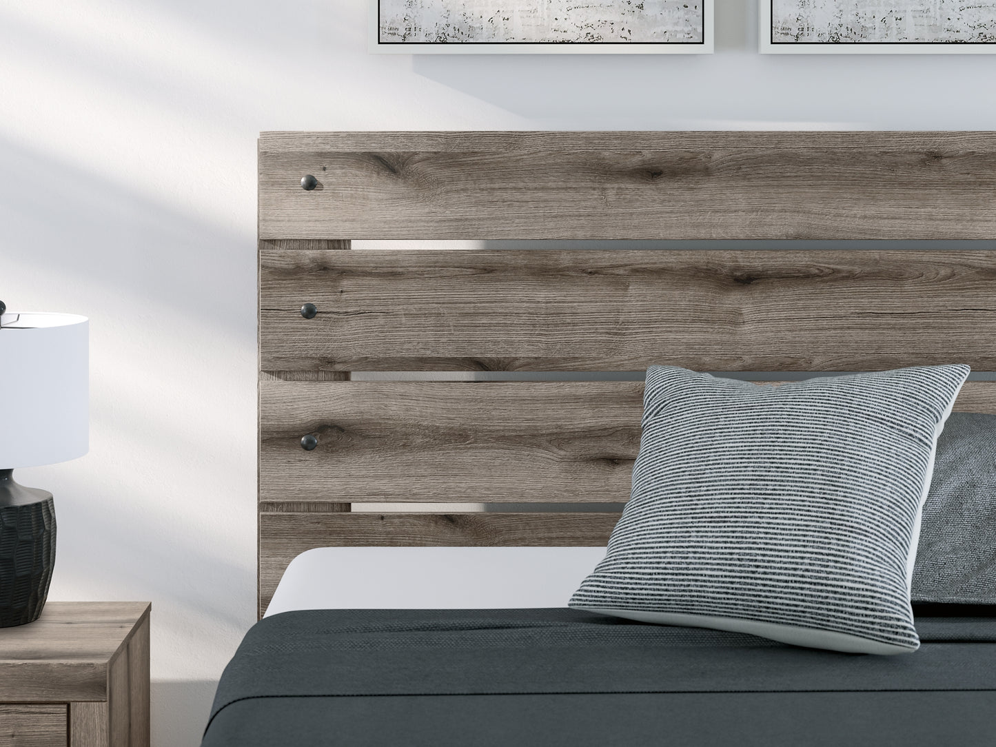 Graystorm Queen Panel Bed with Mirrored Dresser and Nightstand