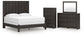 King Panel Bed with Mirrored Dresser and Chest