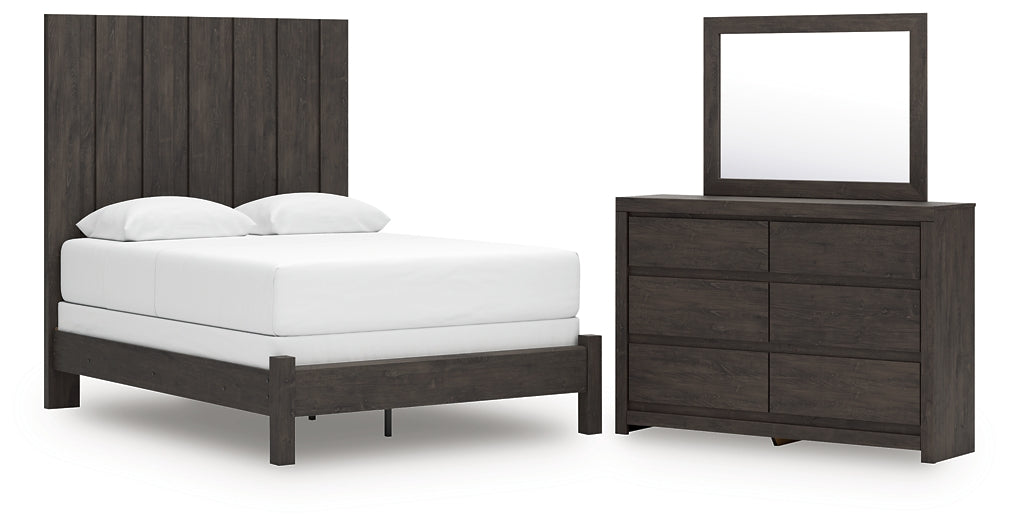 Queen Panel Bed with Mirrored Dresser