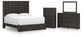 King Panel Storage Bed with Mirrored Dresser and Chest