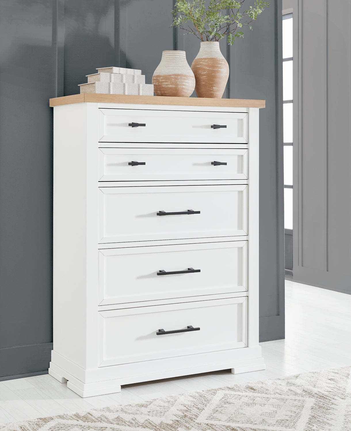 Ashbryn California King Panel Storage Bed with Mirrored Dresser and Chest