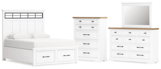 Ashbryn Queen Panel Storage Bed with Mirrored Dresser and Chest