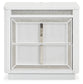 Chalanna California King Upholstered Storage Bed with Mirrored Dresser and Nightstand