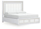 Chalanna California King Upholstered Storage Bed with Mirrored Dresser and Nightstand
