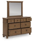 Rowlenstown California King Poster Bed with Mirrored Dresser and Nightstand