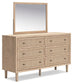 Cielden King Upholstered Bed with Roll Slats, Dresser and Mirror
