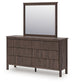 Pamytta King Upholstered Panel Platform Bed, Dresser and Mirror