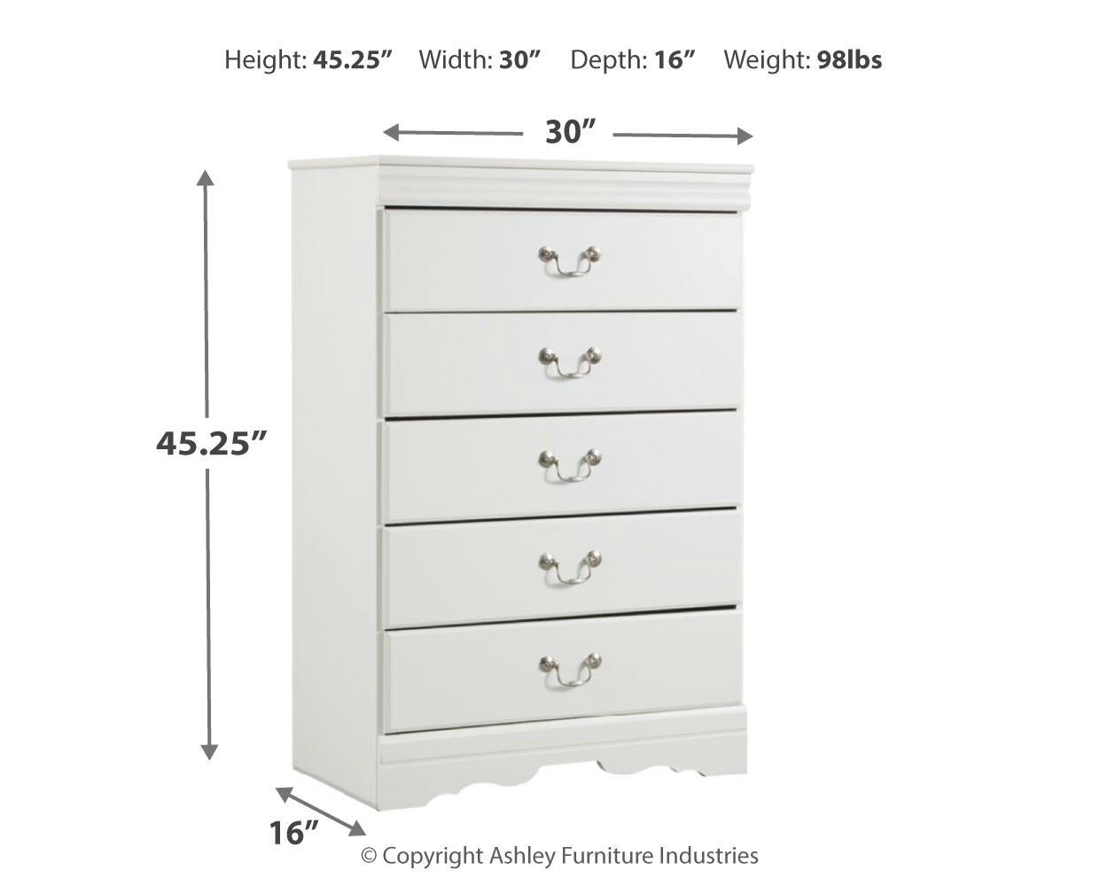 Anarasia Full Sleigh Headboard, Dresser, Mirror, Chest and Nightstand
