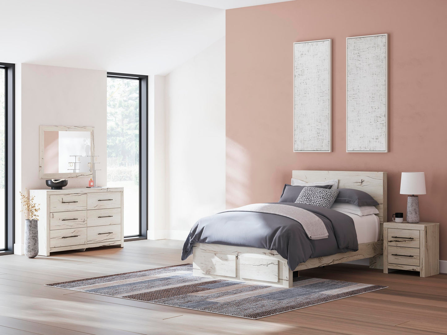 Lawroy Full Panel Storage Bed, Dresser, Mirror and Nightstand