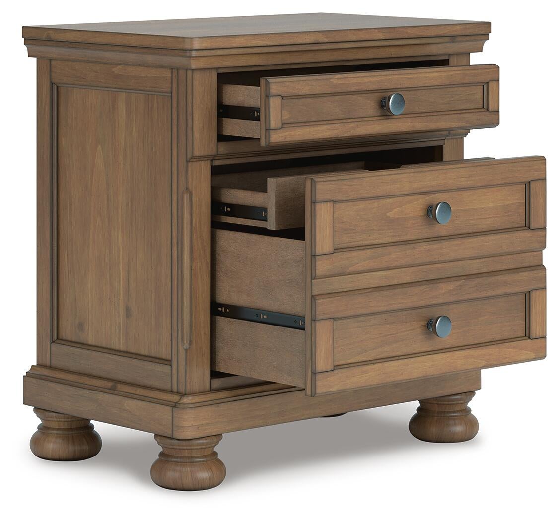 Vandenmore California King Storage Sleigh Bed with Mirrored Dresser and Nightstand