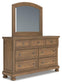 Vandenmore King Storage Sleigh Bed with Mirrored Dresser and Nightstand