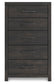 Delmorta King Panel Bed, Dresser, Mirror, Chest and Nightstand