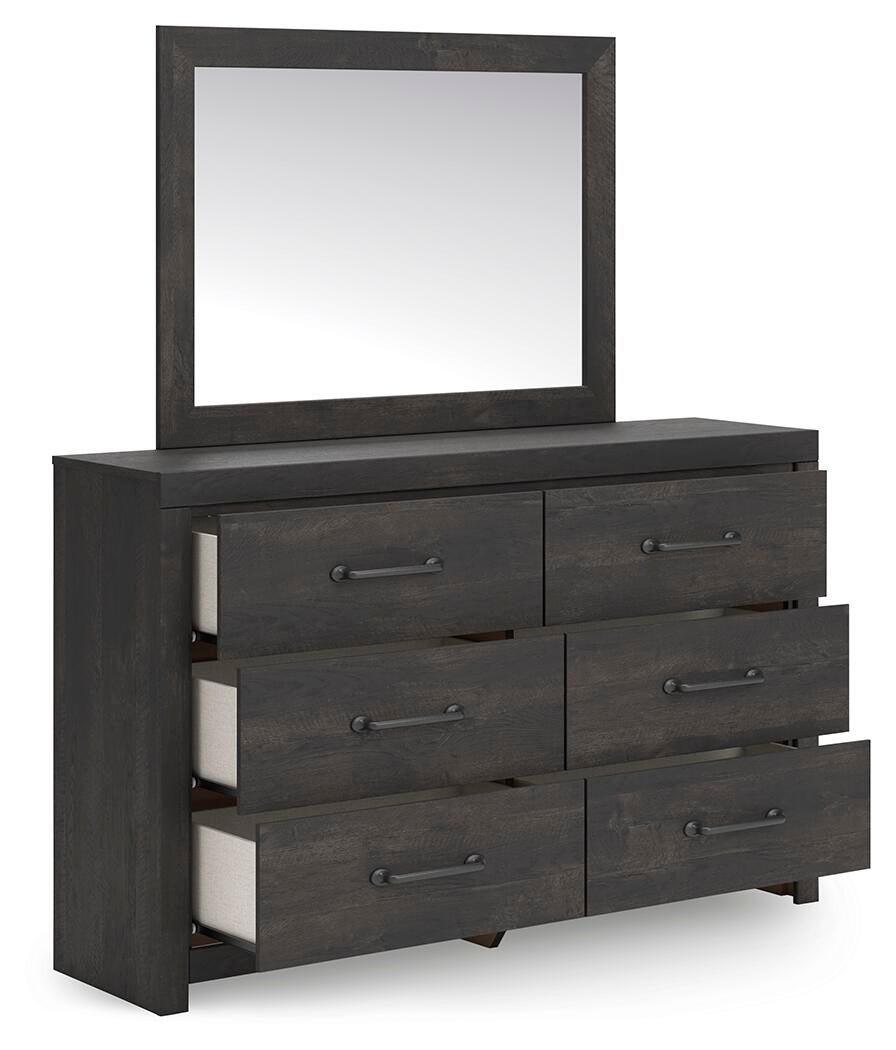 Delmorta Queen Panel Bed, Dresser and Mirror