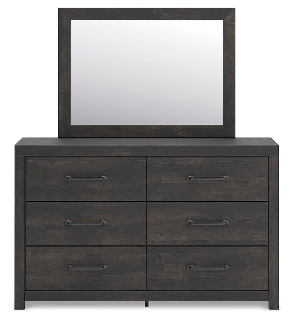 Delmorta Full Panel Bed, Dresser, Mirror, Chest and Nightstand