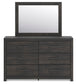 Delmorta Full Panel Bed with Storage, Dresser, Mirror and Nightstand