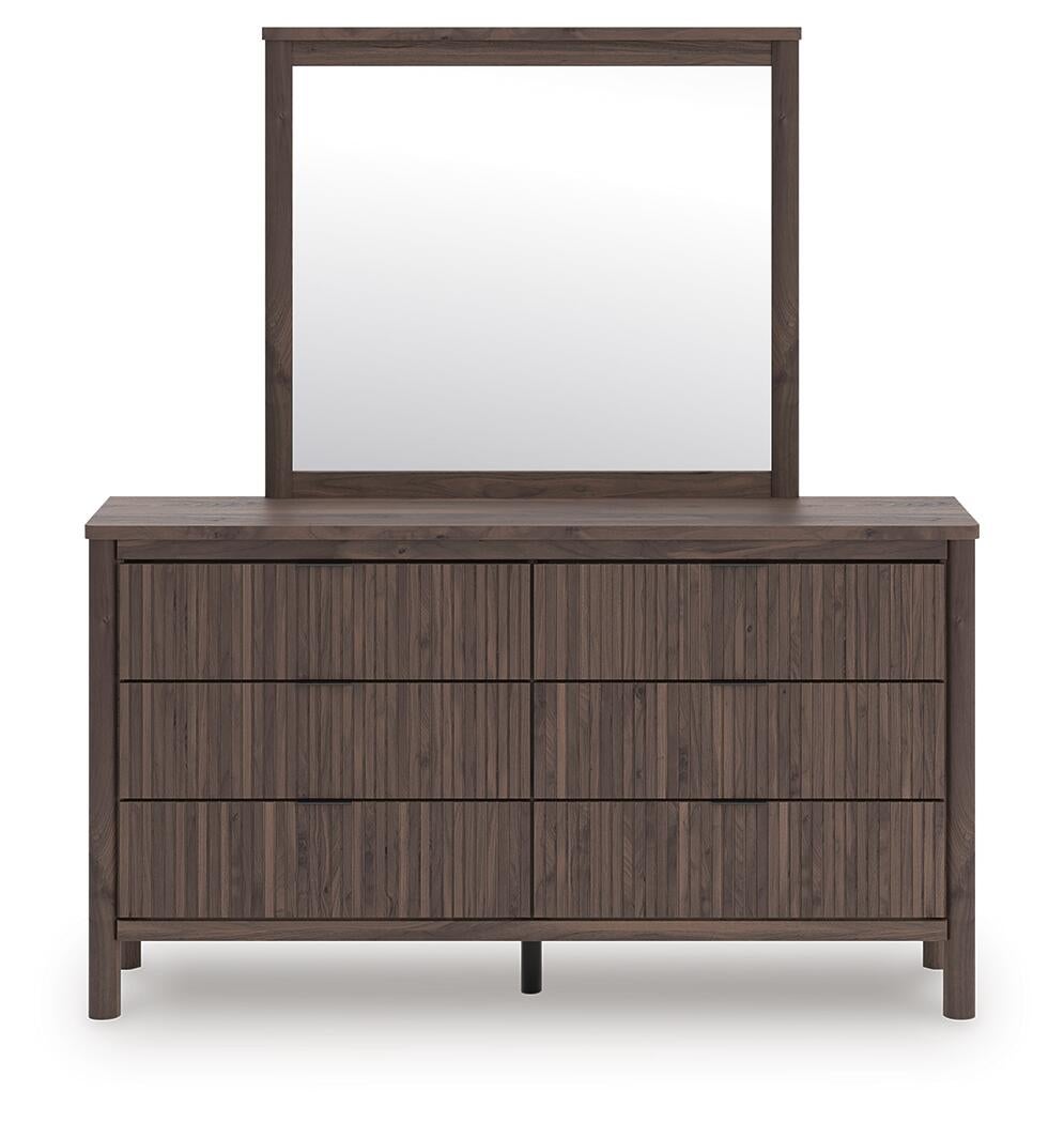 Cadmori Twin Upholstered Panel Platform Bed, Dresser, Mirror, Chest and Nightstand