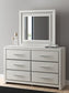 Birmonton King Upholstered Panel Platform Bed, Dresser and Mirror