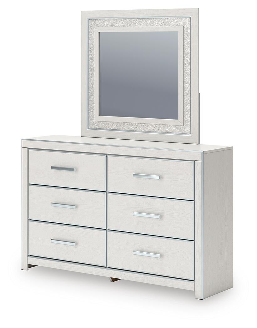 Birmonton King Upholstered Panel Platform Bed, Dresser, Mirror and Nightstand