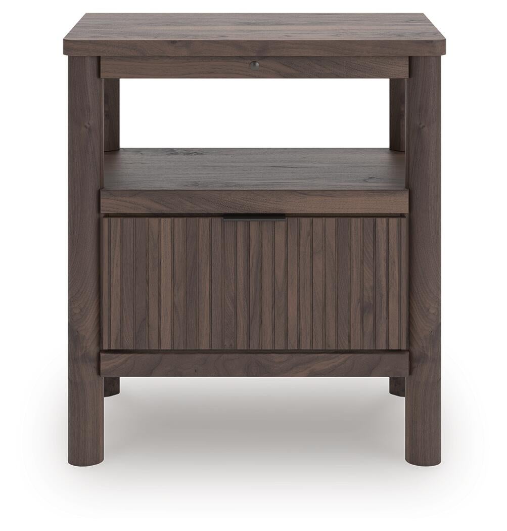 Cadmori Queen Upholstered Panel Bed, Dresser, Mirror, Chest and Nightstand