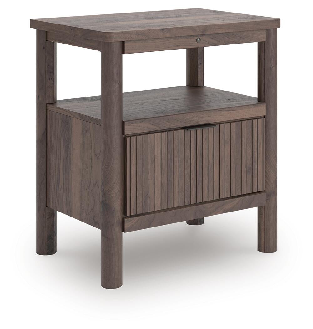 Cadmori Queen Upholstered Panel Bed, Dresser, Mirror, Chest and Nightstand