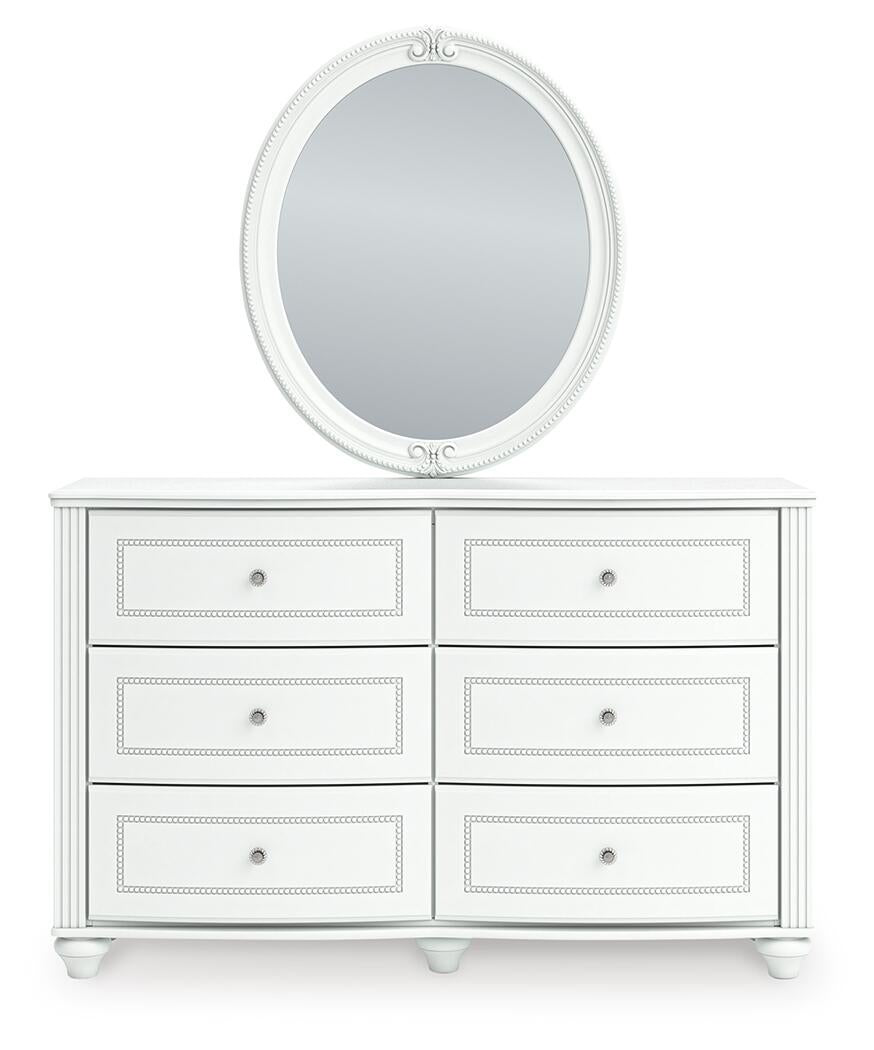 Maylilly Twin Upholstered Panel Bed, Dresser, Mirror and Nightstand
