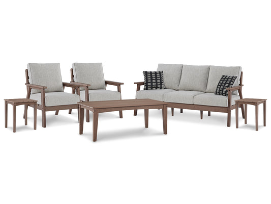 Emmeline Outdoor Sofa and  2 Lounge Chairs with Coffee Table and 2 End Tables