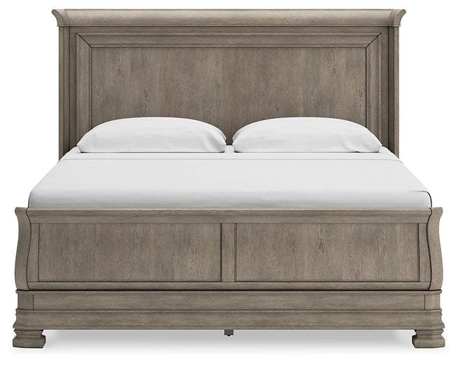 Lexorne King Sleigh Bed with Mirrored Dresser, Chest and 2 Nightstands